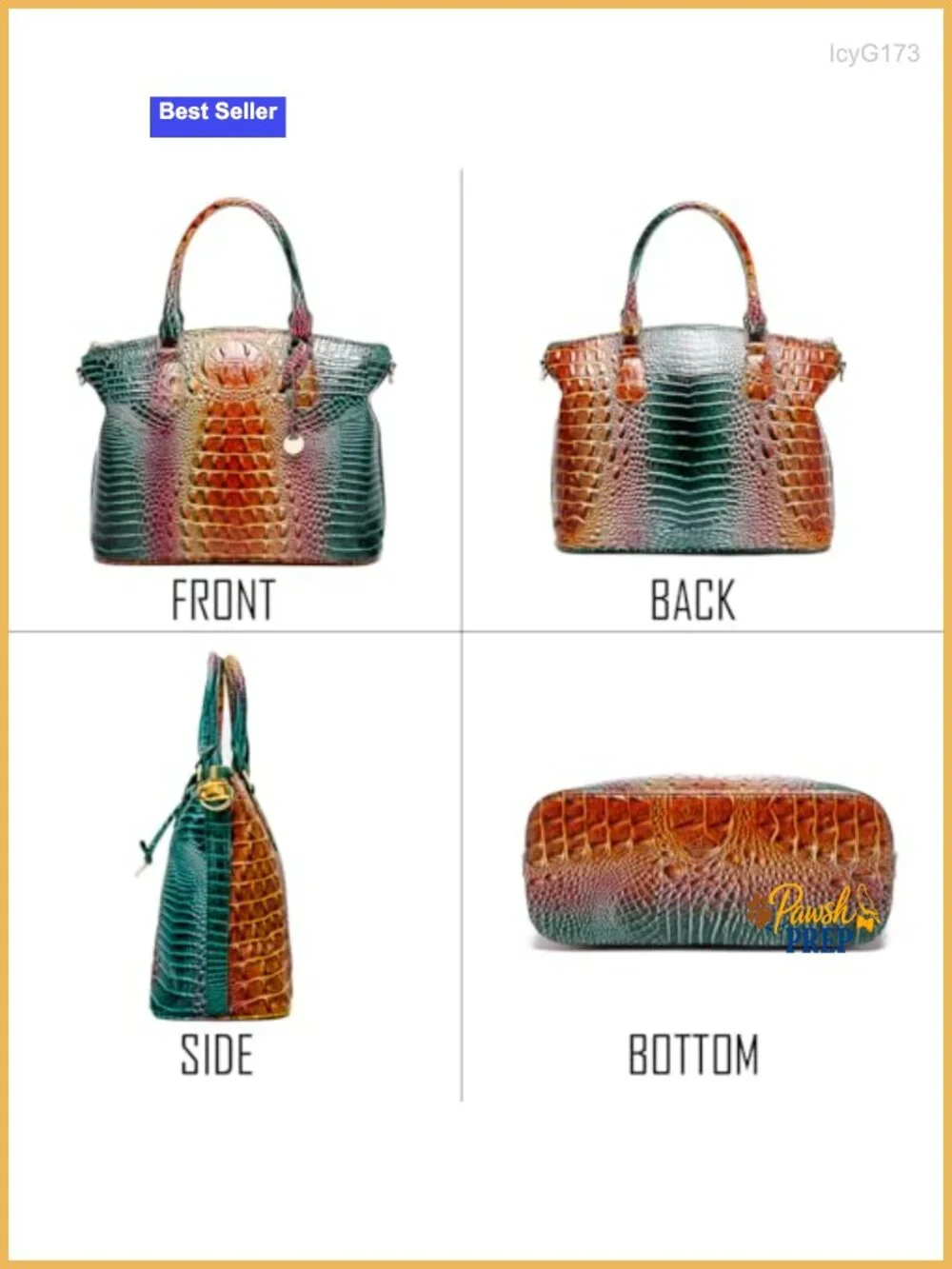 Vegan Leather Croc Embossed Satchel Tote with Shoulder Strap